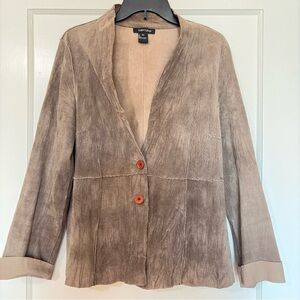 Karen Kane Leather Jacket XL Genuine Suede Taupe Button Front Y2K Neutral Rare